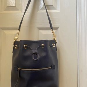 Dooney and Bourke Drawstring Bag.  Marine (navy) Italian Saffiano leather.